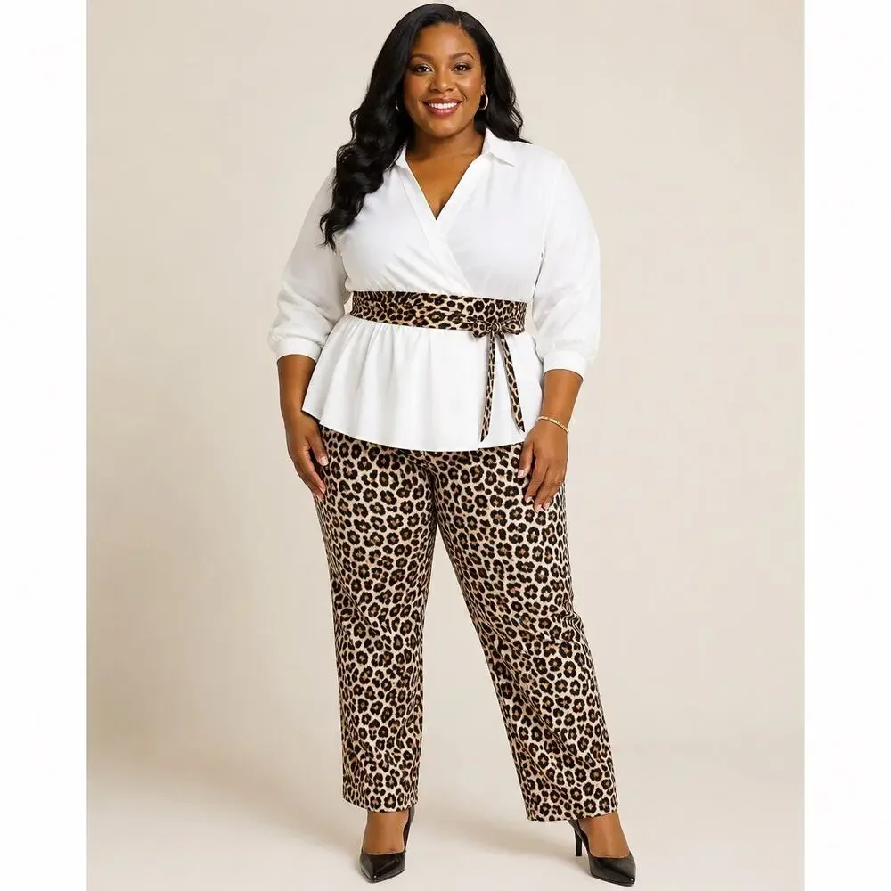 Leopard Print Faux Leather Obi Belt – Adjustable Wrap Style Waist Cincher